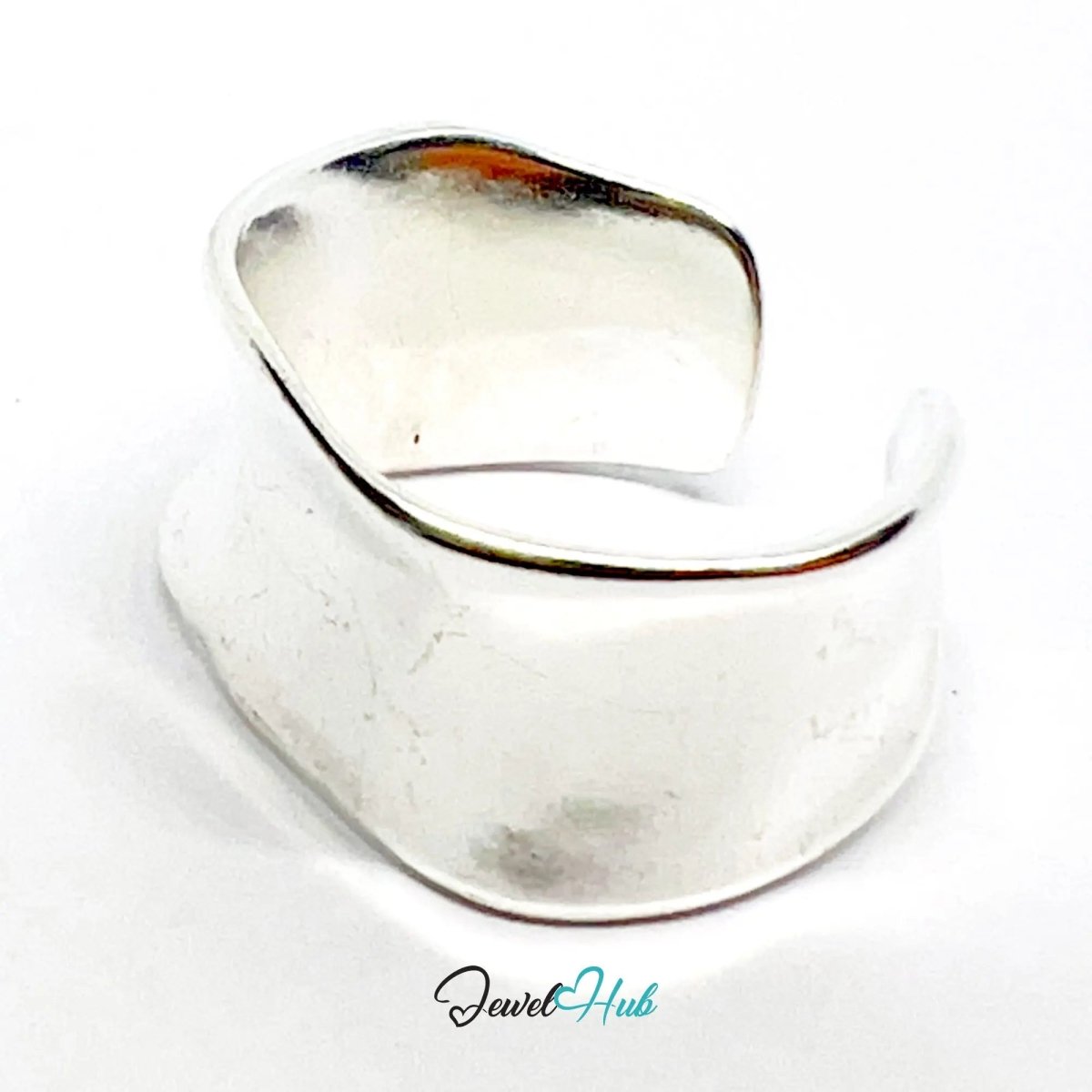 925 Silver Ring · Sculptural Smooth Band · UK M - N - O · US 6.5–8 · 5.5g · Hallmarked - JewelHub.co.uk
