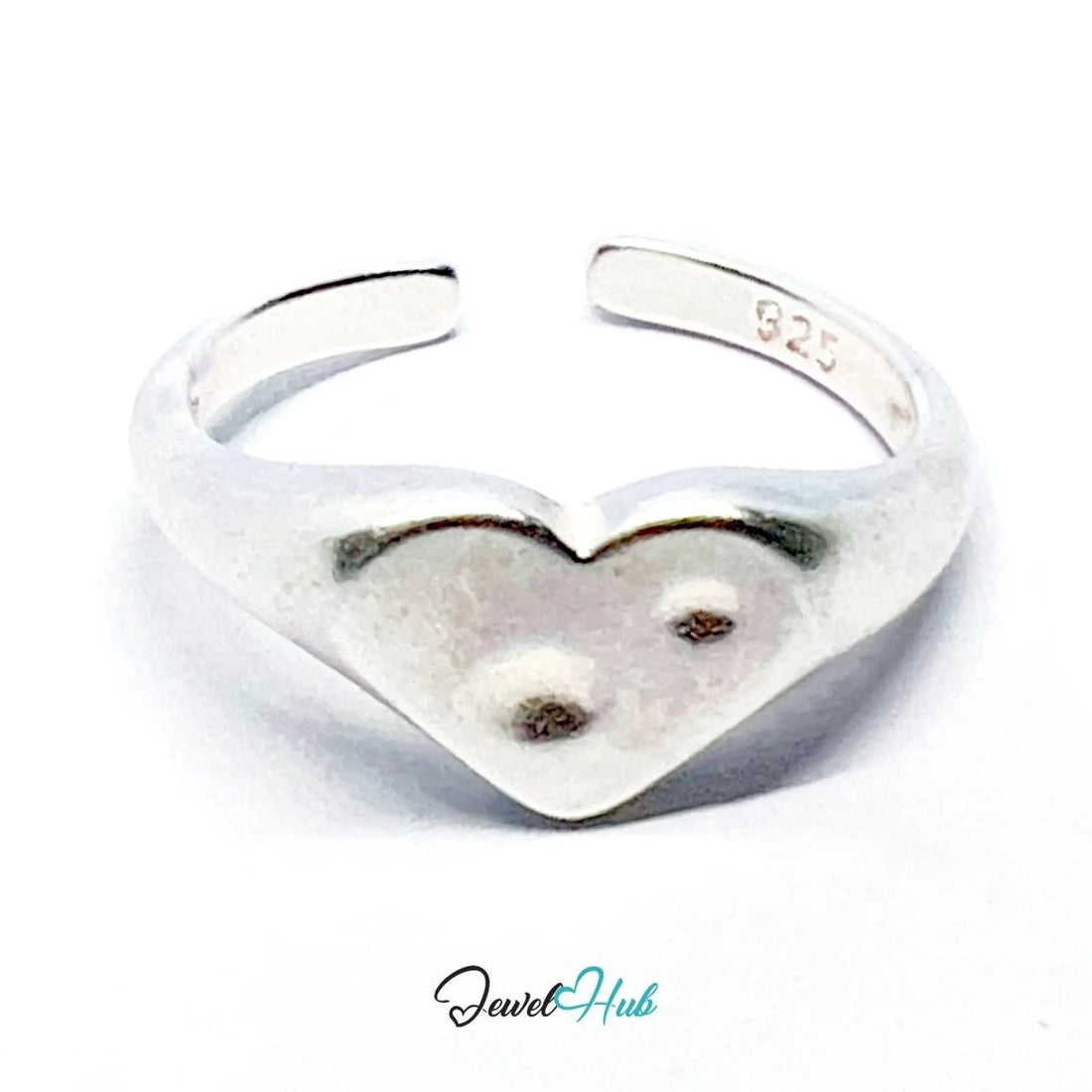 925 Silver Ring · Textured Heart with Twin Dots · UK N - O - P · US 7–8.5 · 2.18g · Hallmarked - JewelHub.co.uk