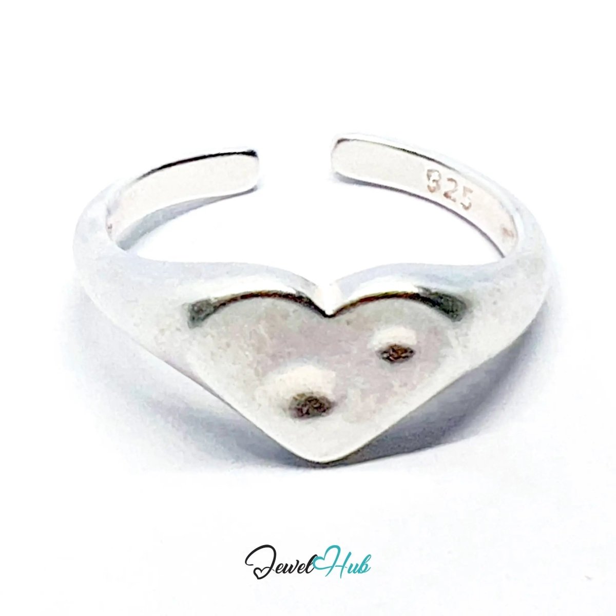 925 Silver Ring · Textured Heart with Twin Dots · UK N - O - P · US 7–8.5 · 2.18g · Hallmarked - JewelHub.co.uk