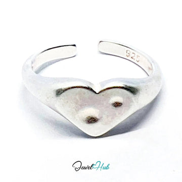 925 Silver Ring · Textured Heart with Twin Dots · UK N - O - P · US 7–8.5 · 2.18g · Hallmarked - JewelHub.co.uk