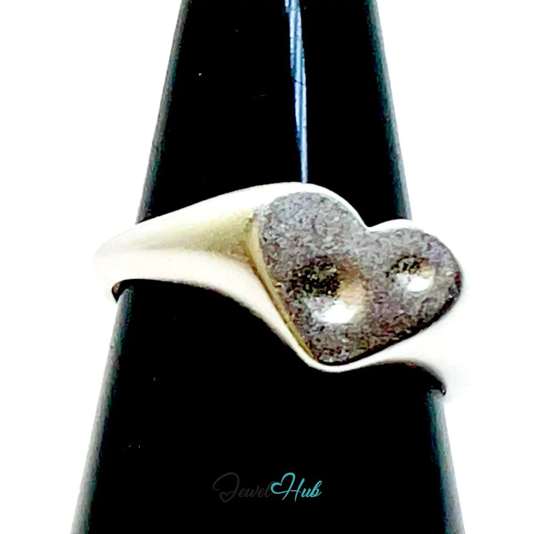 925 Silver Ring · Textured Heart with Twin Dots · UK N - O - P · US 7–8.5 · 2.18g · Hallmarked - JewelHub.co.uk