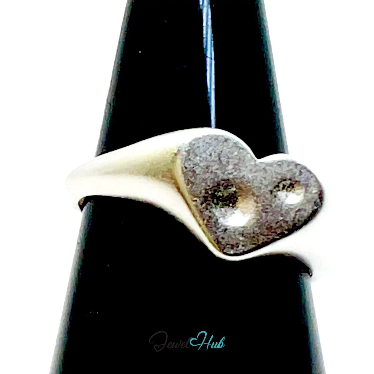 925 Silver Ring · Textured Heart with Twin Dots · UK N - O - P · US 7–8.5 · 2.18g · Hallmarked - JewelHub.co.uk