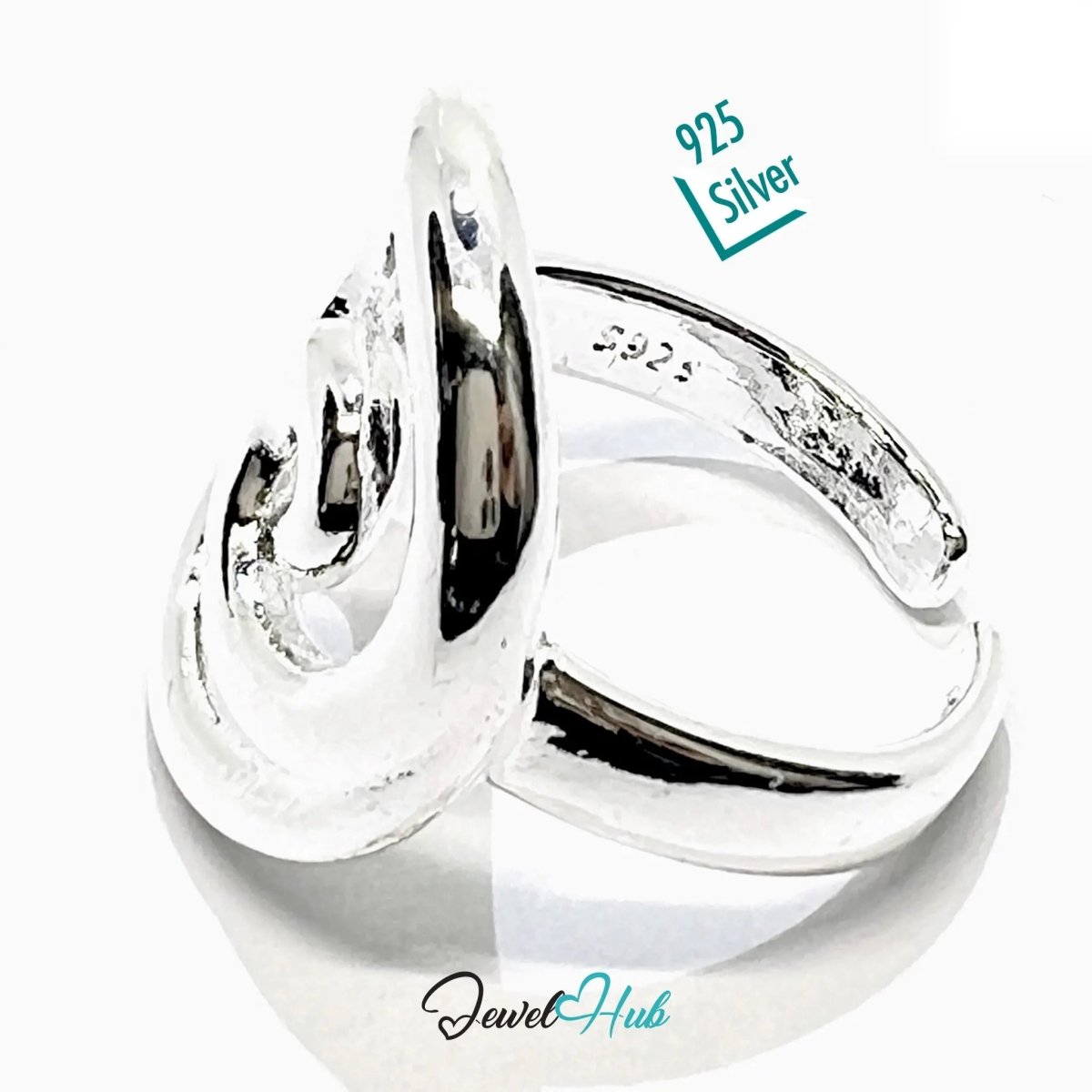 925 Silver Spiral Ring – Adjustable MNO, Symbolic Swirl Design, Polished Finish, Gift - Ready Packaging - JewelHub.co.uk