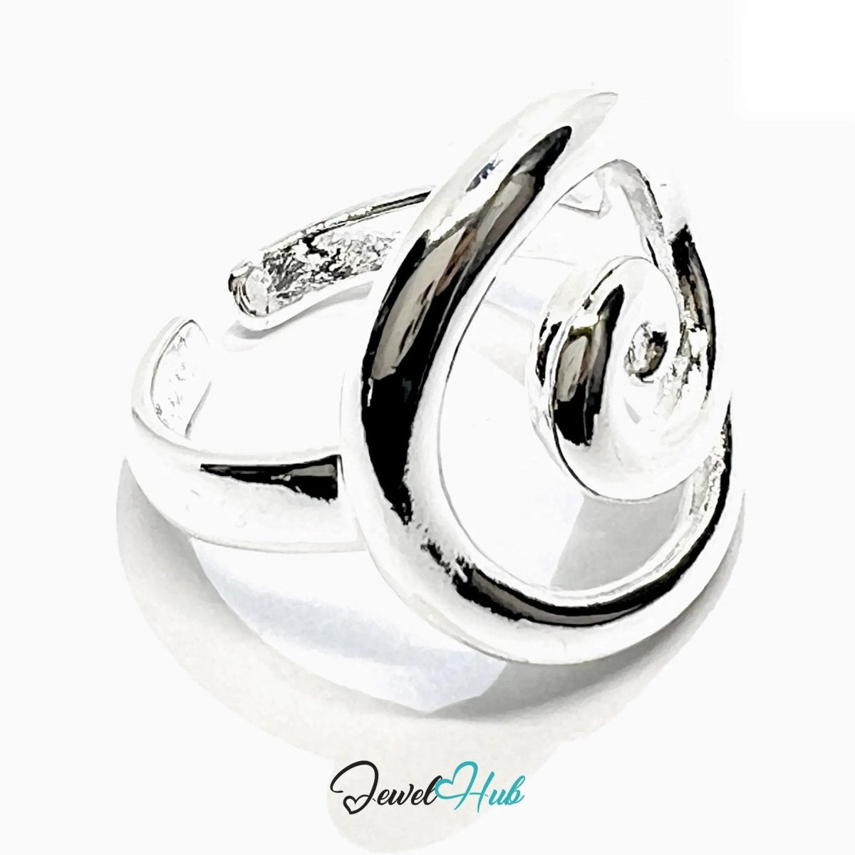 925 Silver Spiral Ring – Adjustable MNO, Symbolic Swirl Design, Polished Finish, Gift - Ready Packaging - JewelHub.co.uk