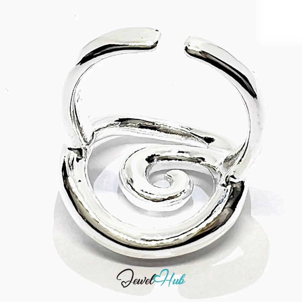 925 Silver Spiral Ring – Adjustable MNO, Symbolic Swirl Design, Polished Finish, Gift - Ready Packaging - JewelHub.co.uk