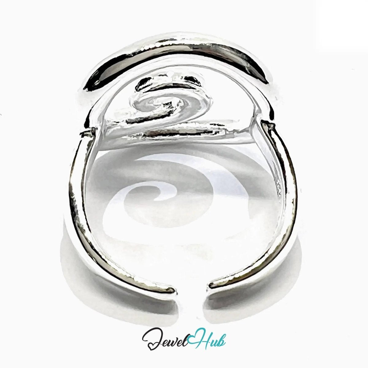 925 Silver Spiral Ring – Adjustable MNO, Symbolic Swirl Design, Polished Finish, Gift - Ready Packaging - JewelHub.co.uk