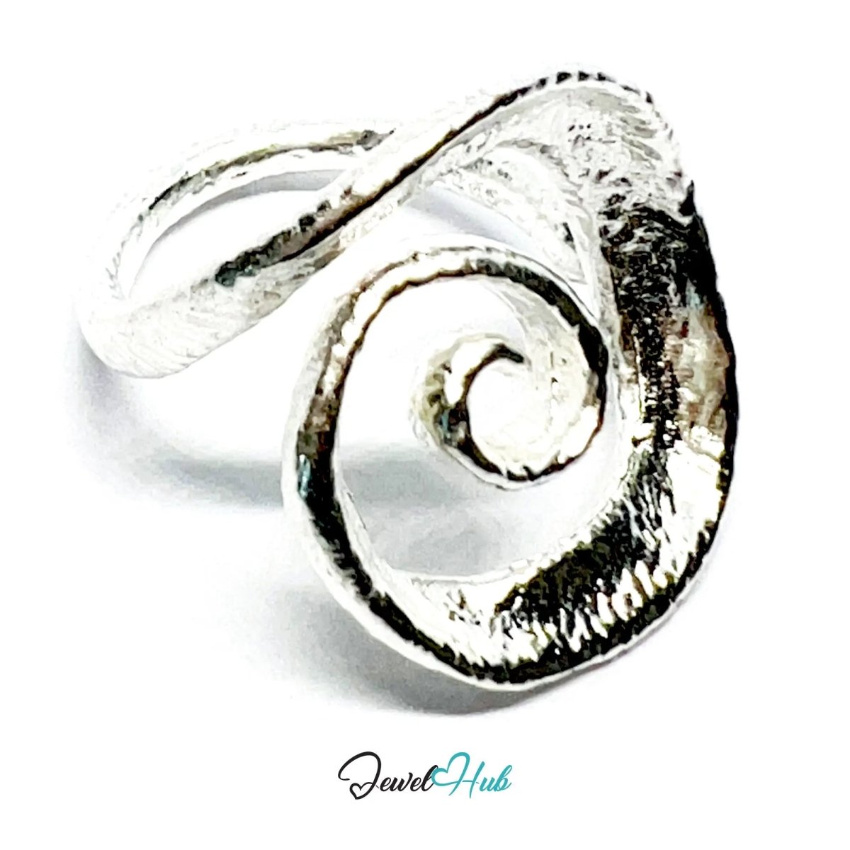 925 Silver Spiral Ring · Textured Finish · UK M - N - O · US 6.5–8 · 5.5g · Hallmarked - JewelHub.co.uk