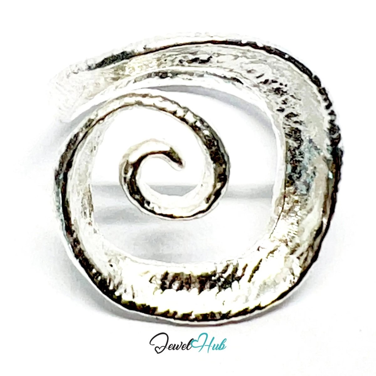 925 Silver Spiral Ring · Textured Finish · UK M - N - O · US 6.5–8 · 5.5g · Hallmarked - JewelHub.co.uk