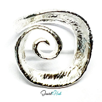 925 Silver Spiral Ring · Textured Finish · UK M - N - O · US 6.5–8 · 5.5g · Hallmarked - JewelHub.co.uk