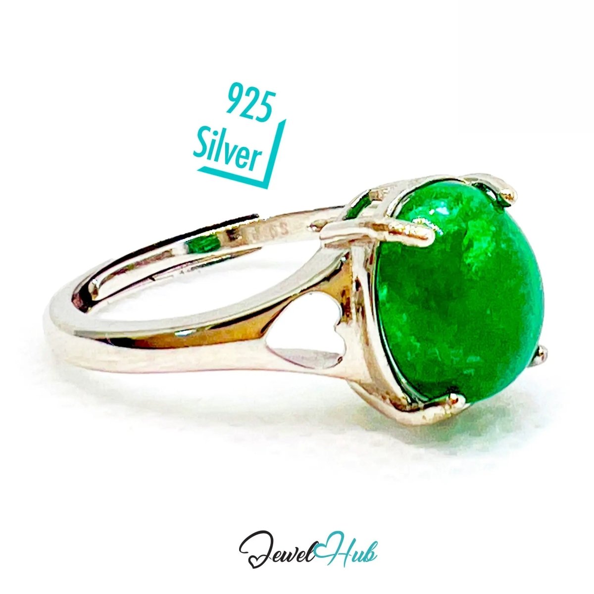 925 Sterling Silver Adjustable Emerald Ring – 2.6ct Green Gem | MNO Fit for Everyday Elegance and Gifting - JewelHub.co.uk