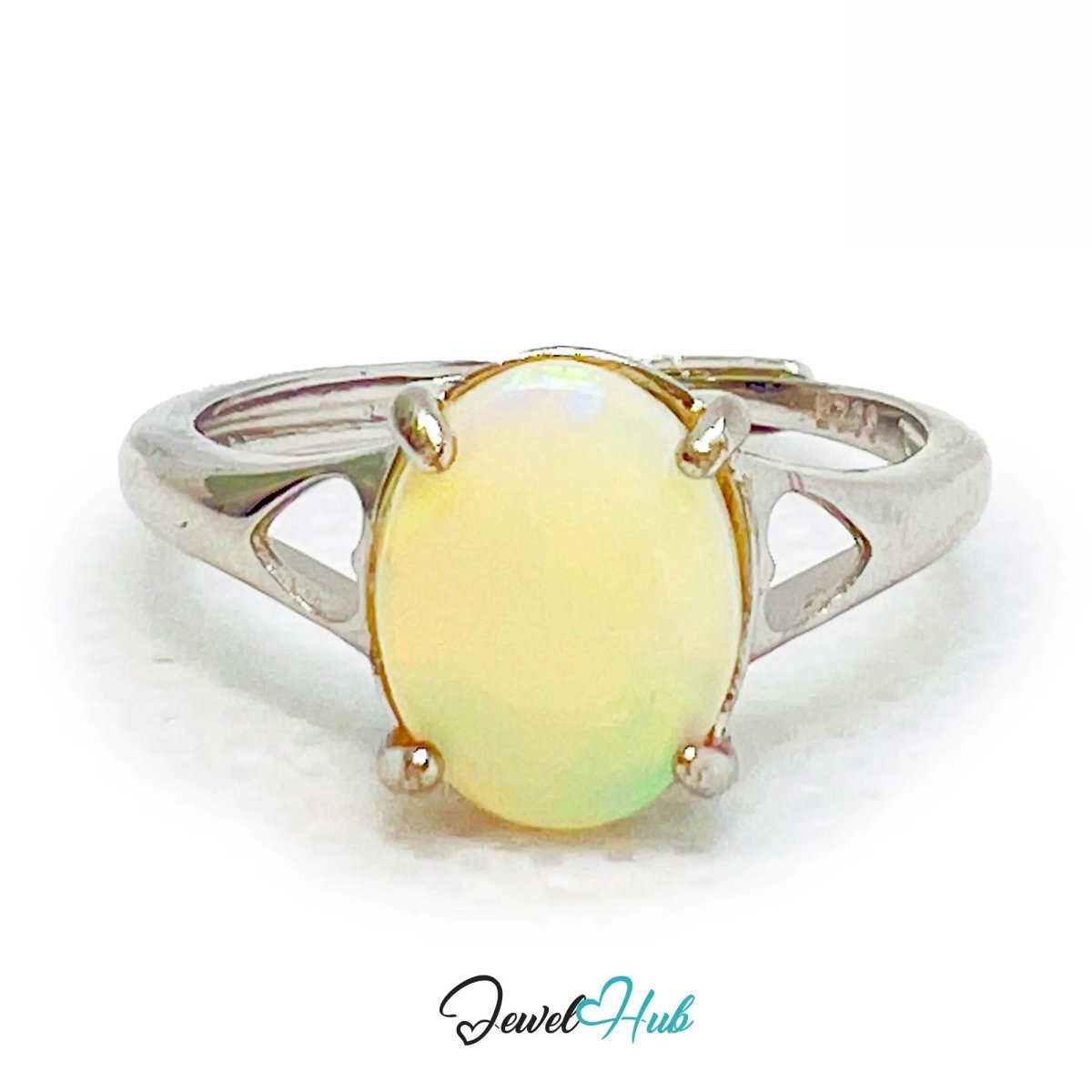 925 Sterling Silver Adjustable Ring with Oval Opal – MNO Fit | Lightweight Charm for Everyday Elegance - JewelHub.co.uk