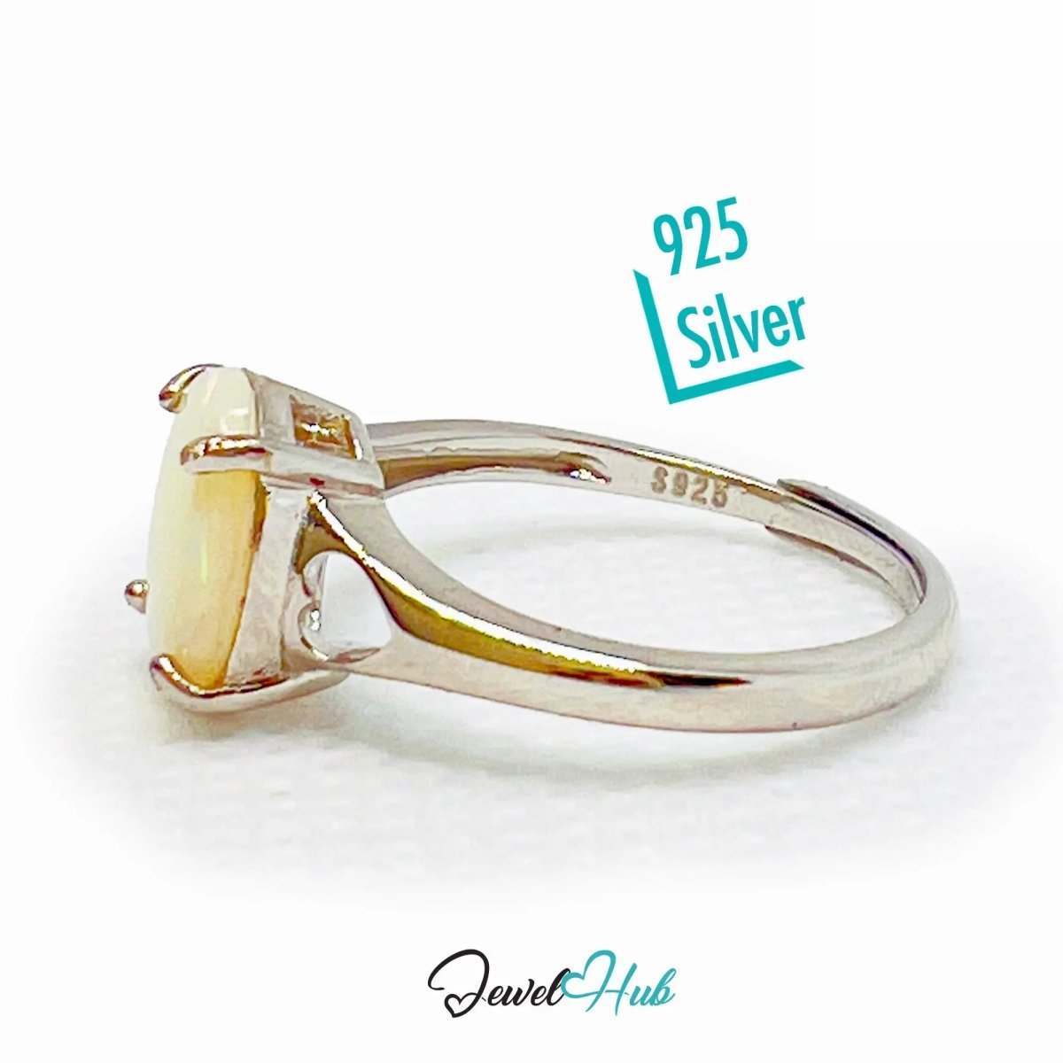 925 Sterling Silver Adjustable Ring with Oval Opal – MNO Fit | Lightweight Charm for Everyday Elegance - JewelHub.co.uk