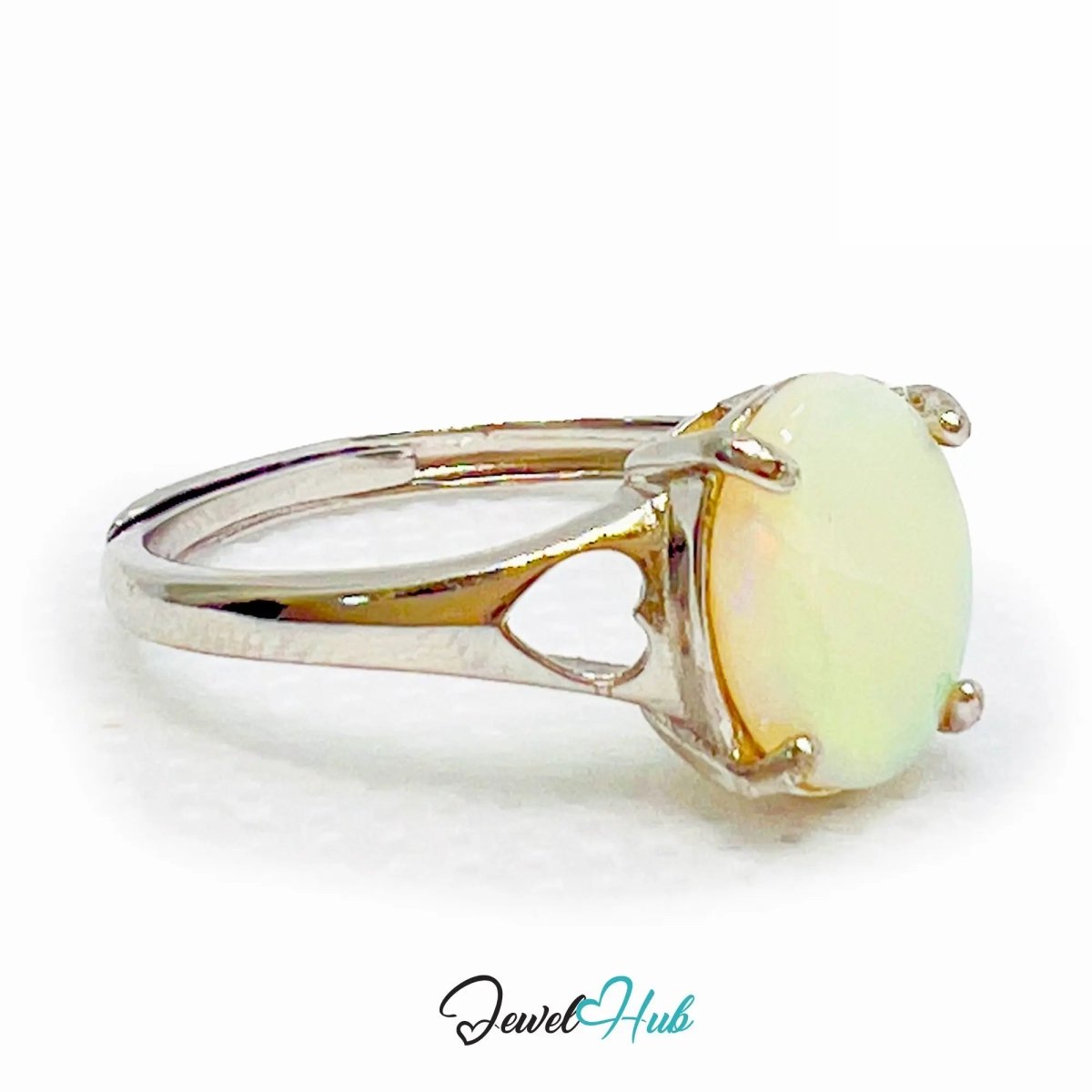 925 Sterling Silver Adjustable Ring with Oval Opal – MNO Fit | Lightweight Charm for Everyday Elegance - JewelHub.co.uk