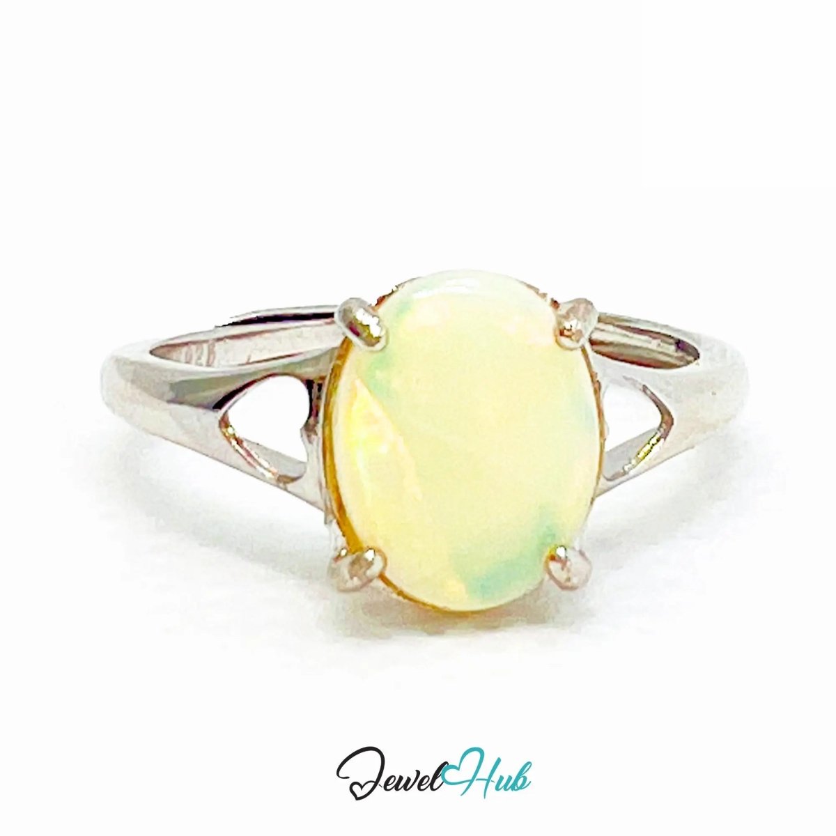 925 Sterling Silver Adjustable Ring with Oval Opal – MNO Fit | Lightweight Charm for Everyday Elegance - JewelHub.co.uk