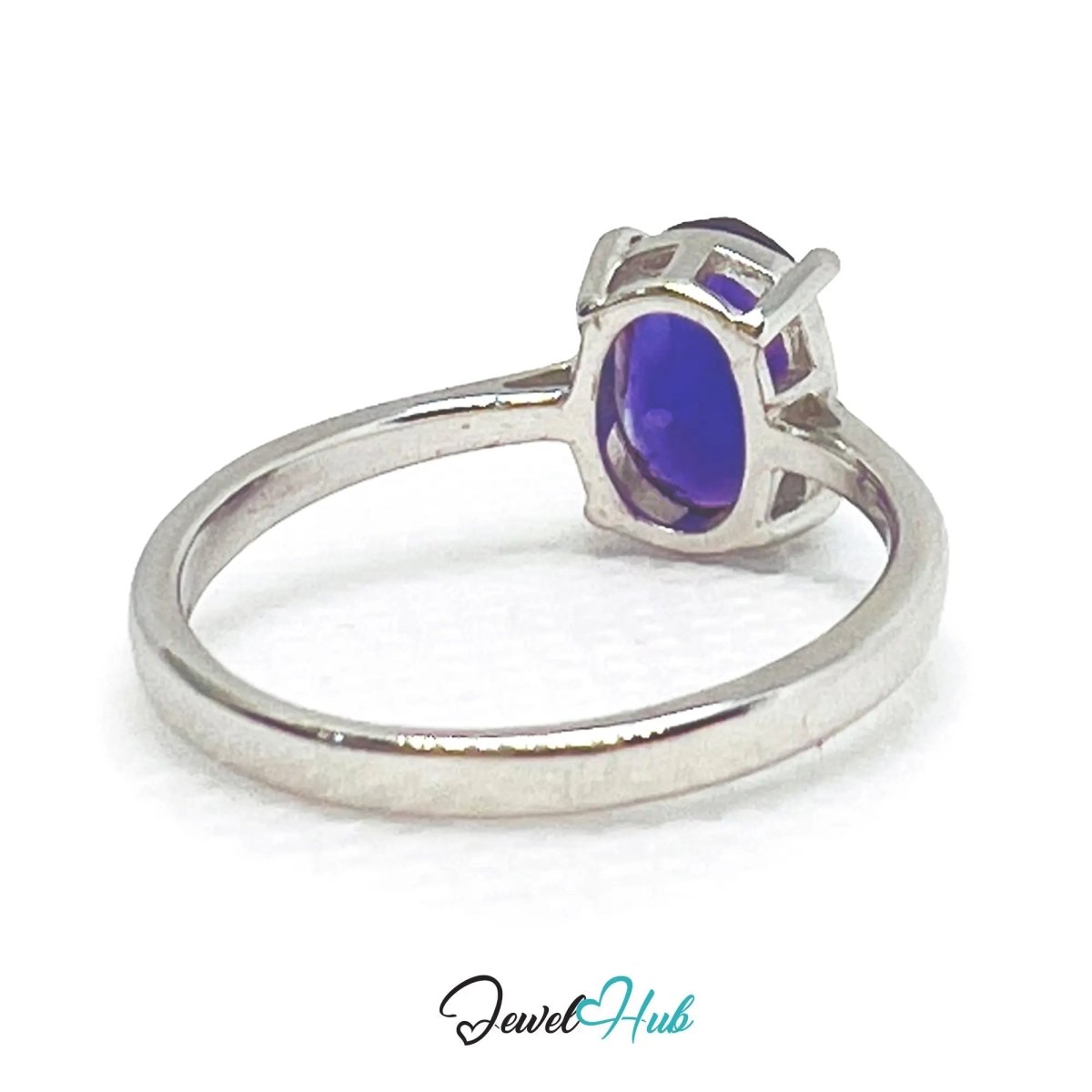 925 Sterling Silver Amethyst Ring (Oval 1.8ct) | UK O US 7.5 | Modern Simplicity - JewelHub.co.uk