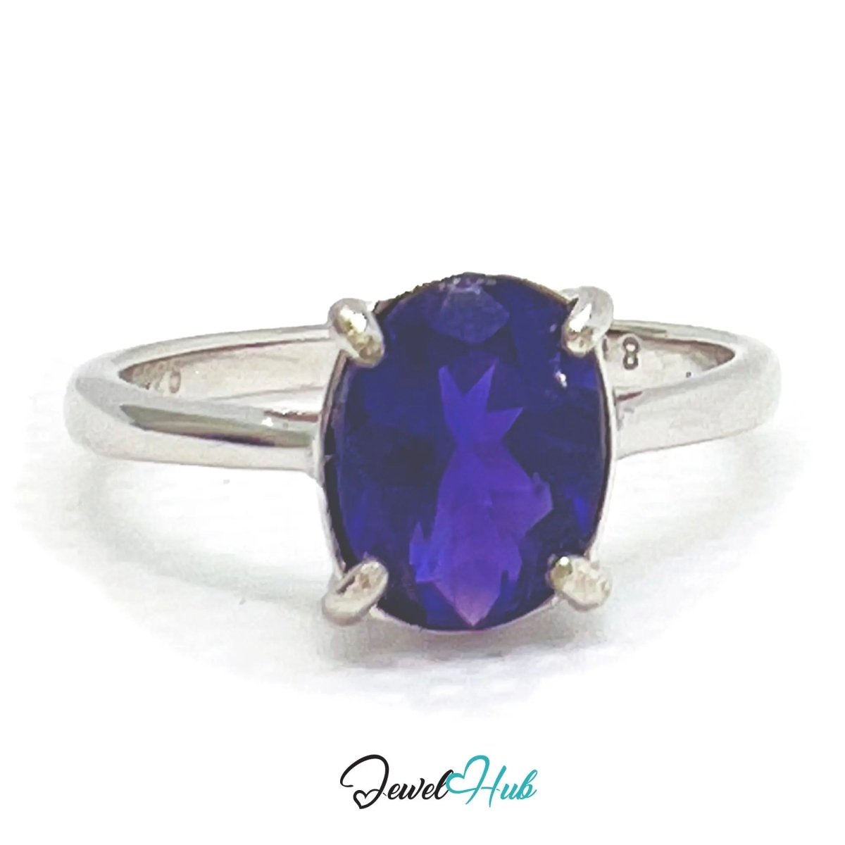 925 Sterling Silver Amethyst Ring (Oval 1.8ct) | UK O US 7.5 | Modern Simplicity - JewelHub.co.uk