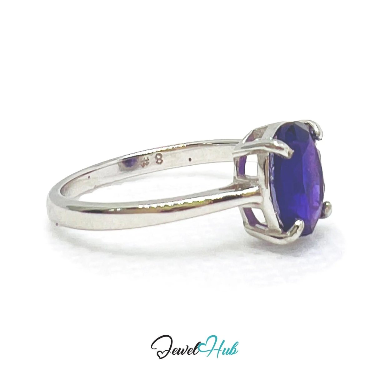 925 Sterling Silver Amethyst Ring (Oval 1.8ct) | UK O US 7.5 | Modern Simplicity - JewelHub.co.uk