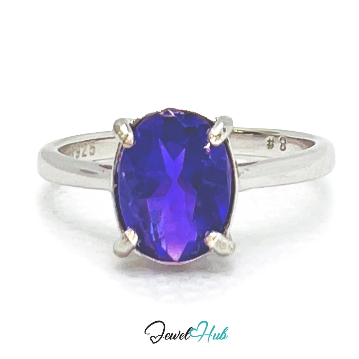 925 Sterling Silver Amethyst Ring (Oval 1.8ct) | UK O US 7.5 | Modern Simplicity - JewelHub.co.uk