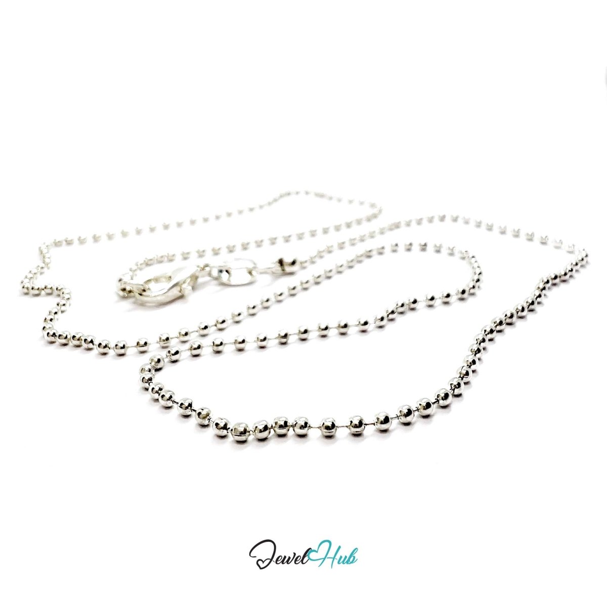 925 Sterling Silver Ball Chain Necklace – 1.3mm, 40cm - JewelHub.co.uk