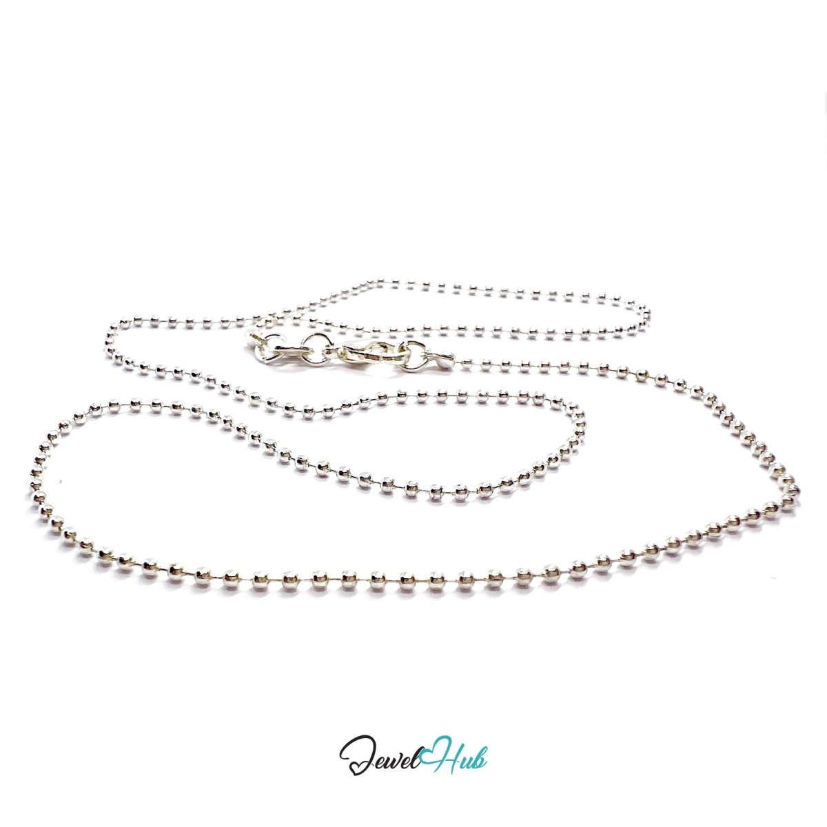 925 Sterling Silver Ball Chain Necklace – 1.3mm, 40cm - JewelHub.co.uk