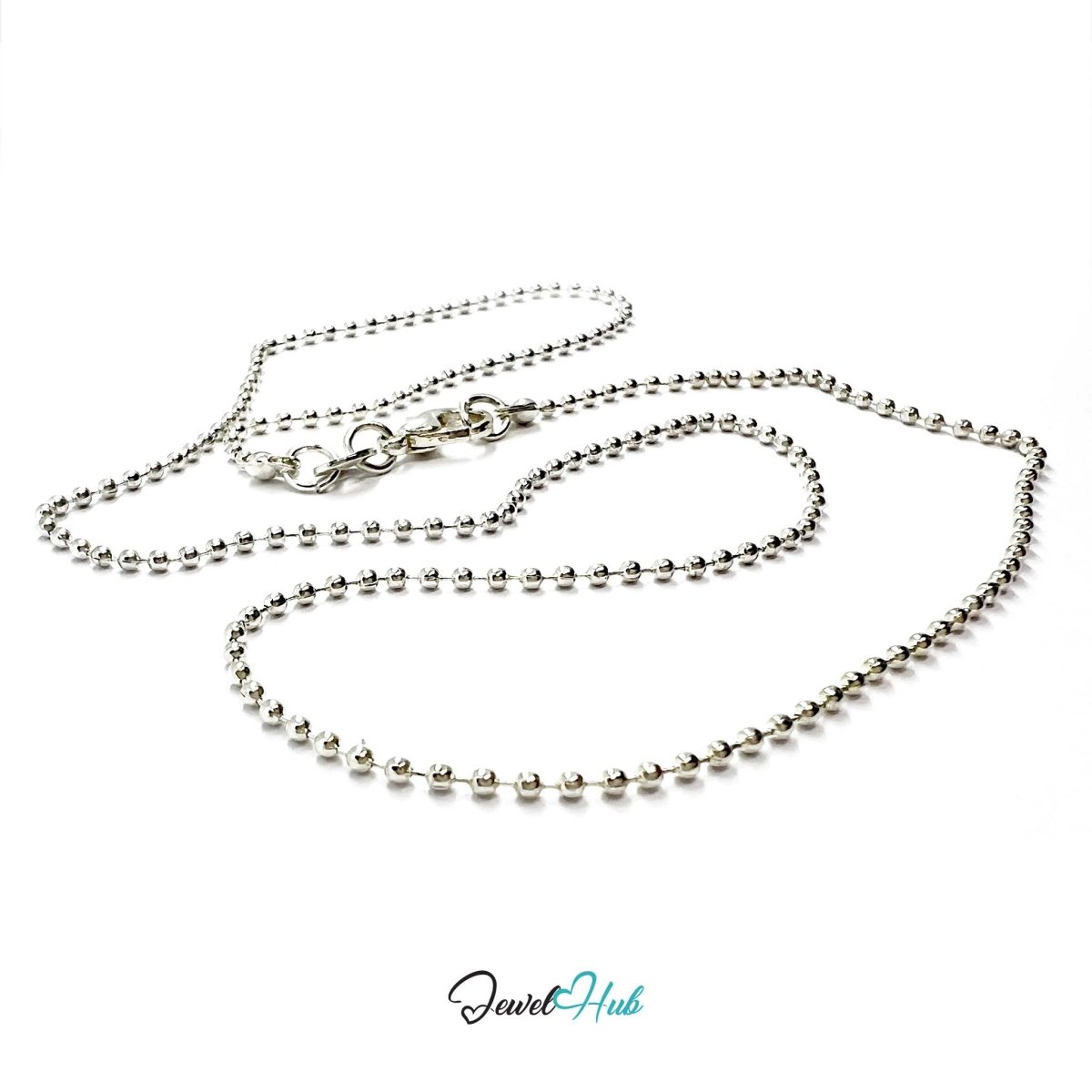 925 Sterling Silver Ball Chain Necklace – 1.3mm, 40cm - JewelHub.co.uk