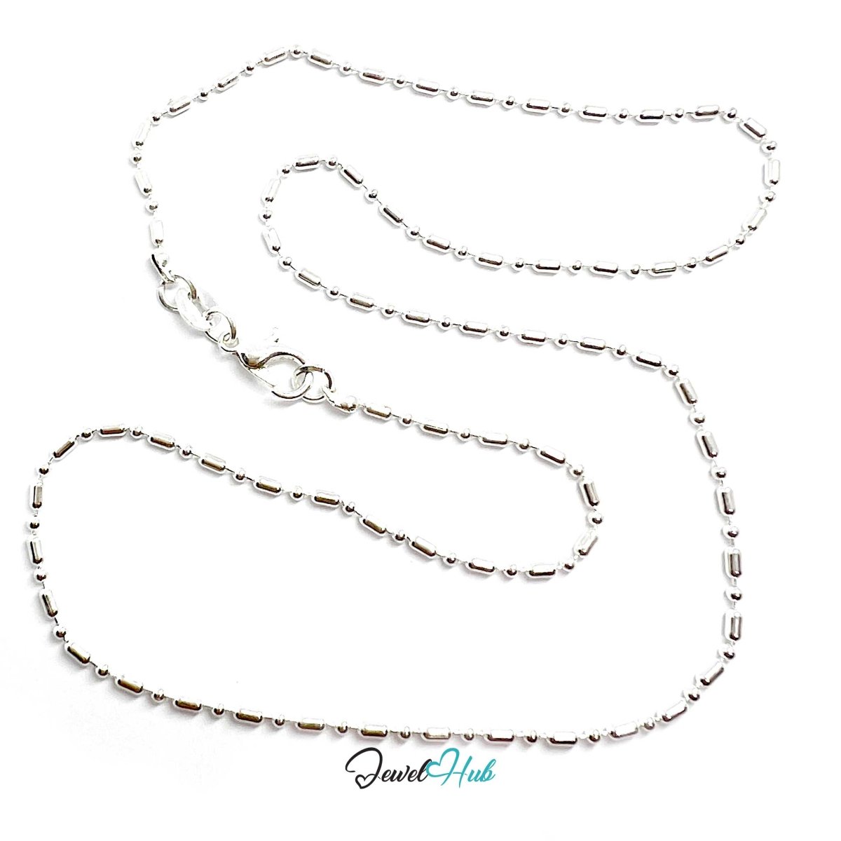 925 Sterling Silver Bar & Ball Chain Necklace – 1.4mm, 40cm - JewelHub.co.uk