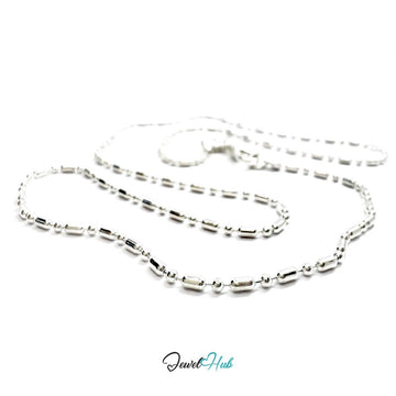 925 Sterling Silver Bar & Ball Chain Necklace – 1.4mm, 40cm - JewelHub.co.uk