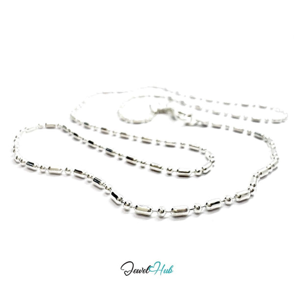 925 Sterling Silver Bar & Ball Chain Necklace – 1.4mm, 40cm - JewelHub.co.uk