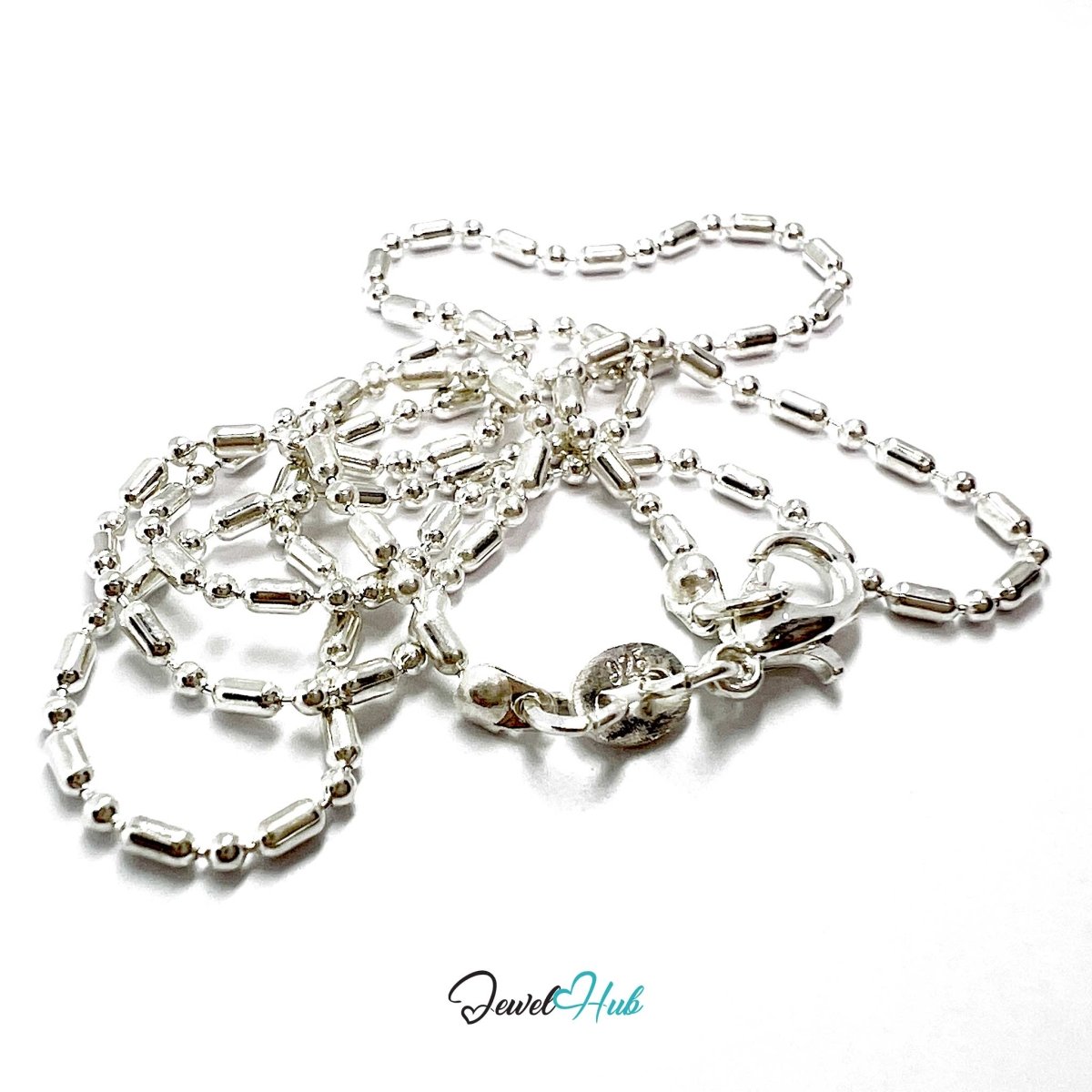 925 Sterling Silver Bar & Ball Chain Necklace – 1.4mm, 40cm - JewelHub.co.uk