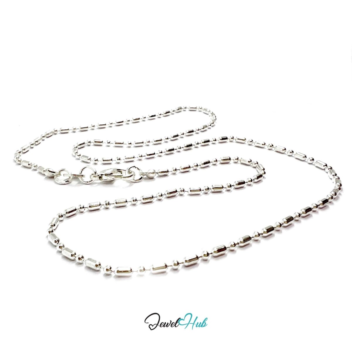 925 Sterling Silver Bar & Ball Chain Necklace – 1.4mm, 40cm - JewelHub.co.uk
