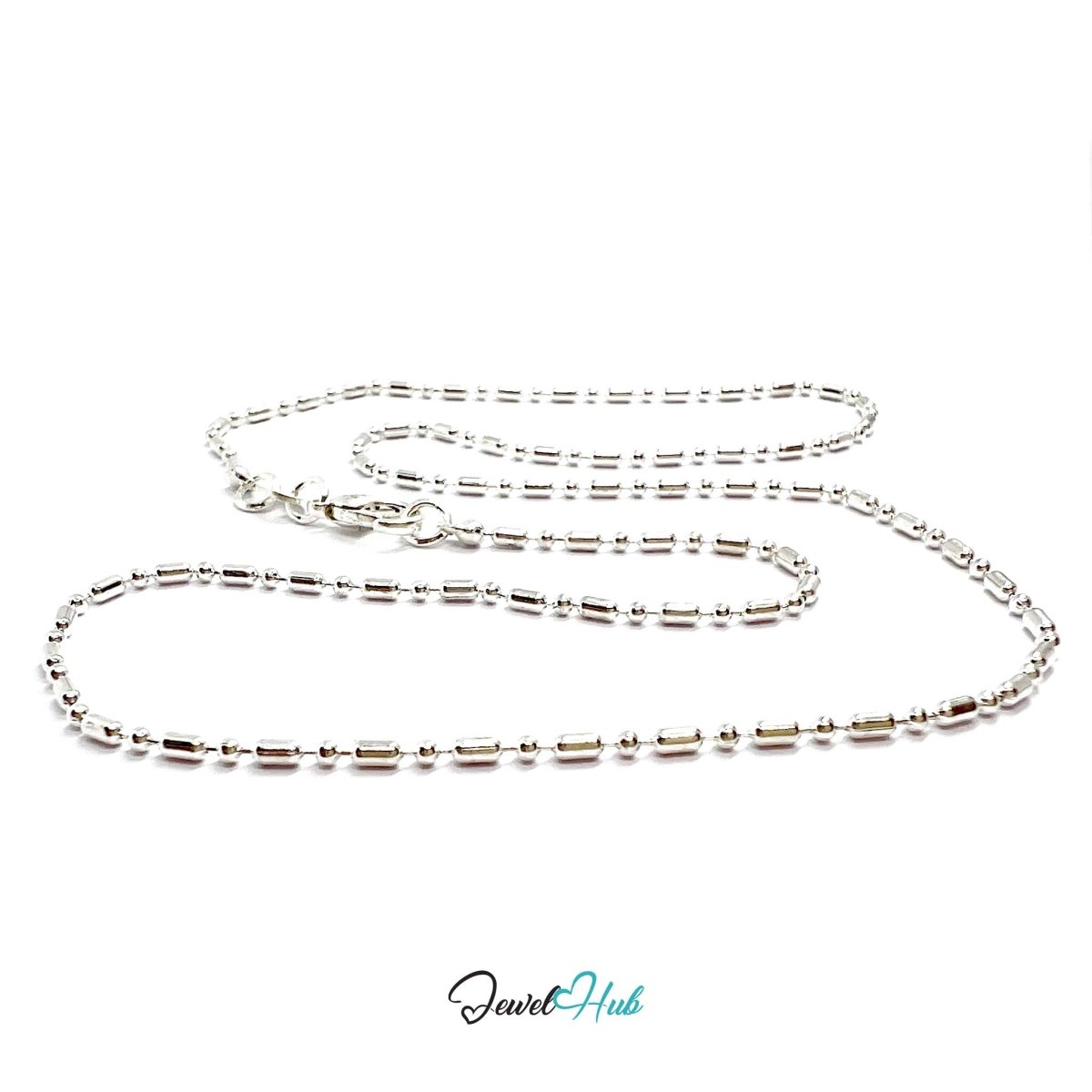 925 Sterling Silver Bar & Ball Chain Necklace – 1.4mm, 40cm - JewelHub.co.uk