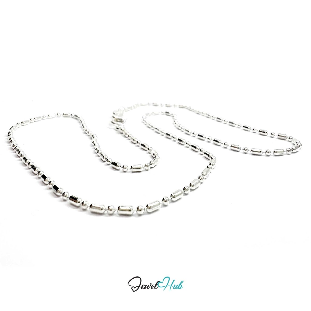 925 Sterling Silver Bar & Ball Chain Necklace – 1.4mm, 40cm - JewelHub.co.uk