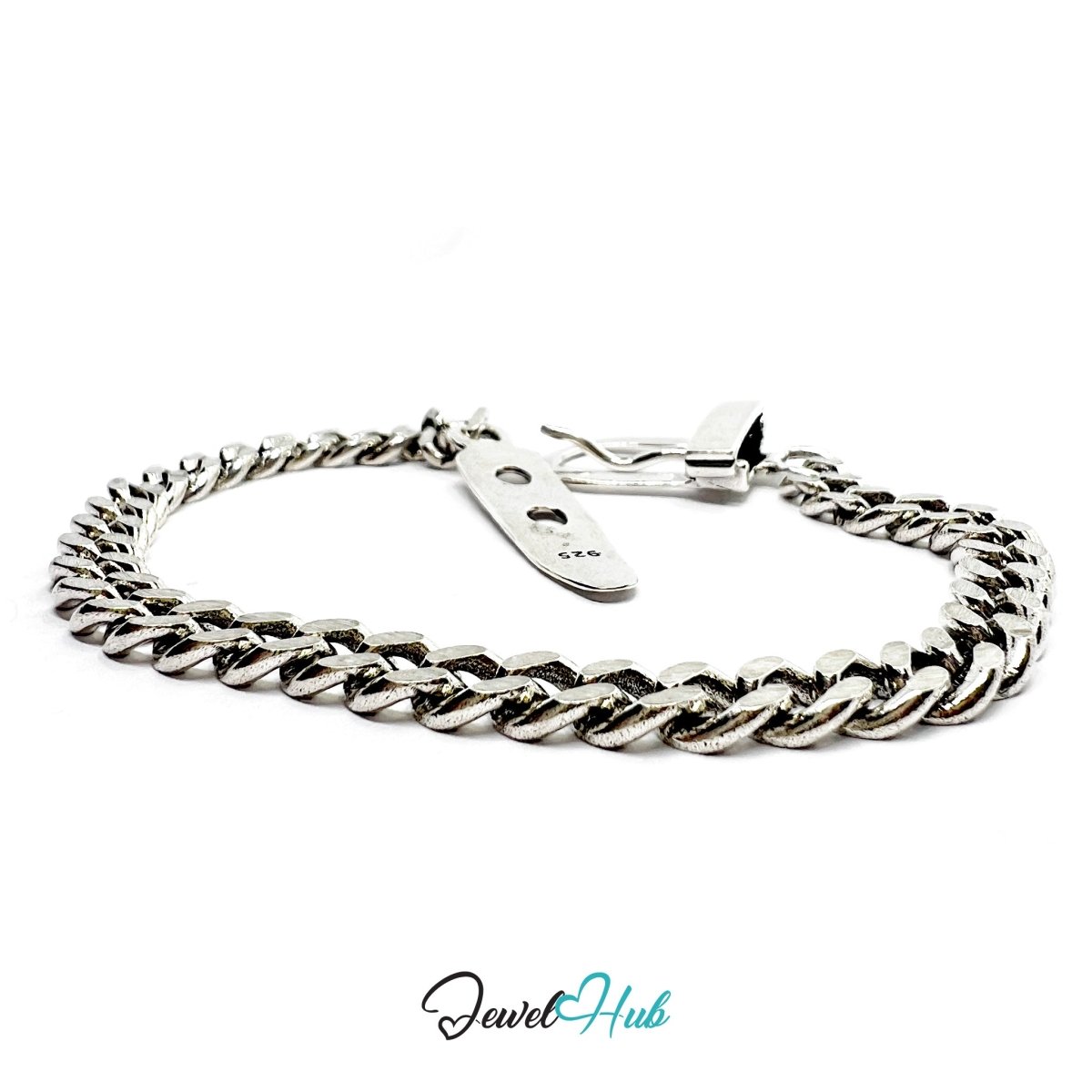 925 Sterling Silver BeltLink Bracelet – Sculptural Chain with Box Clasp Closure - JewelHub.co.uk