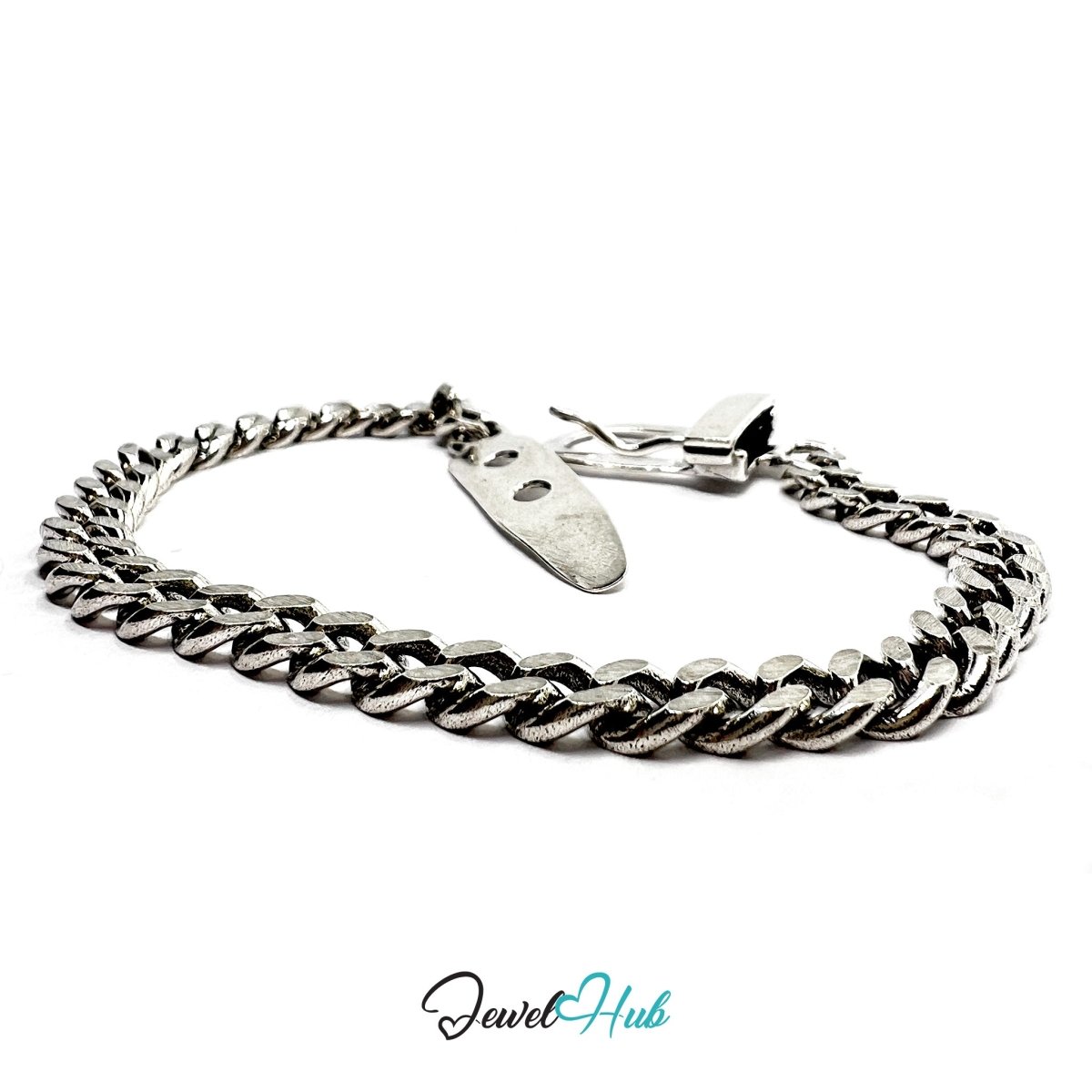 925 Sterling Silver BeltLink Bracelet – Sculptural Chain with Box Clasp Closure - JewelHub.co.uk