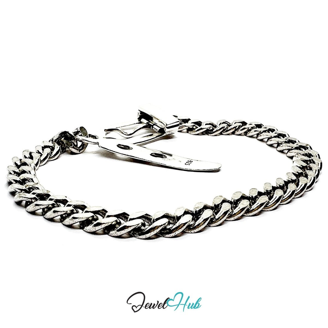 925 Sterling Silver BeltLink Bracelet – Sculptural Chain with Box Clasp Closure - JewelHub.co.uk