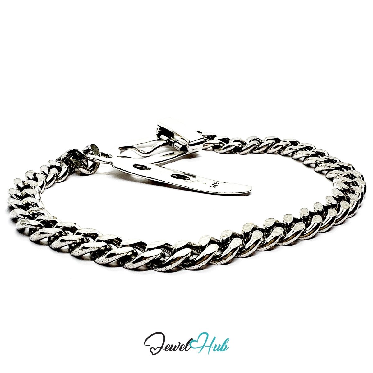 925 Sterling Silver BeltLink Bracelet – Sculptural Chain with Box Clasp Closure - JewelHub.co.uk