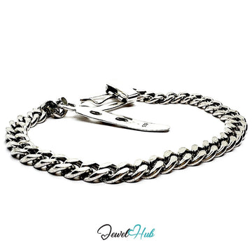 925 Sterling Silver BeltLink Bracelet – Sculptural Chain with Box Clasp Closure - JewelHub.co.uk