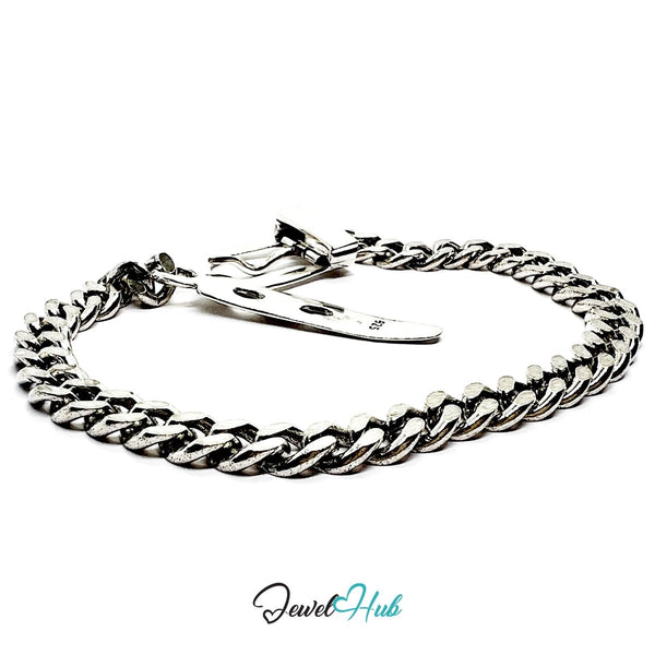 925 Sterling Silver BeltLink Bracelet – Sculptural Chain with Box Clasp Closure - JewelHub.co.uk