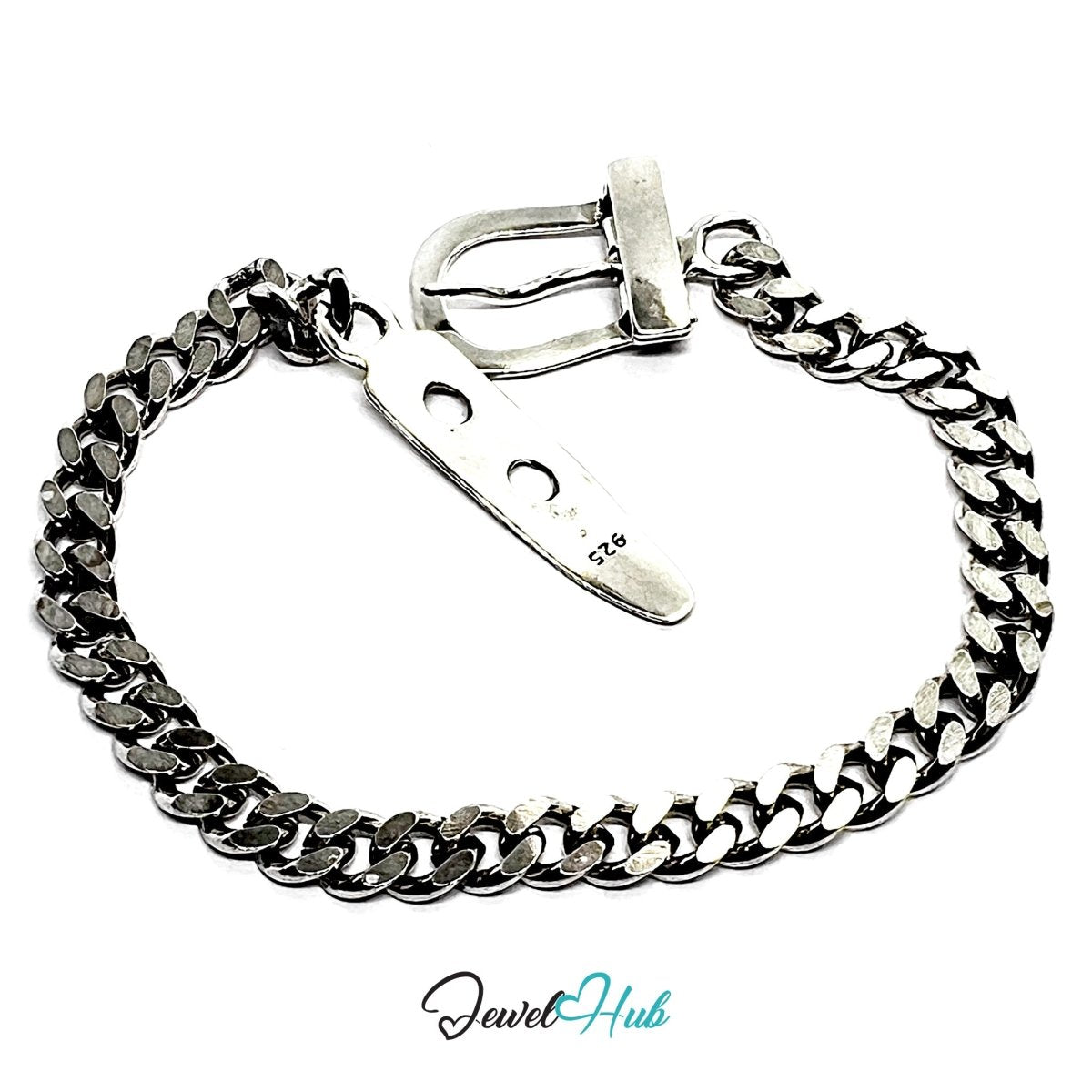 925 Sterling Silver BeltLink Bracelet – Sculptural Chain with Box Clasp Closure - JewelHub.co.uk