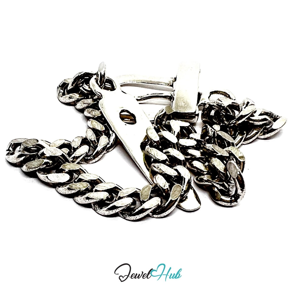 925 Sterling Silver BeltLink Bracelet – Sculptural Chain with Box Clasp Closure - JewelHub.co.uk