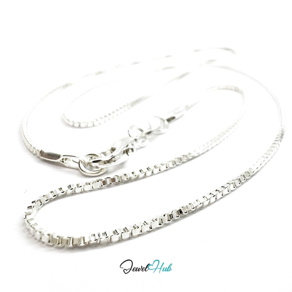 925 Sterling Silver Box Chain Necklace – 1mm, 40cm - JewelHub.co.uk
