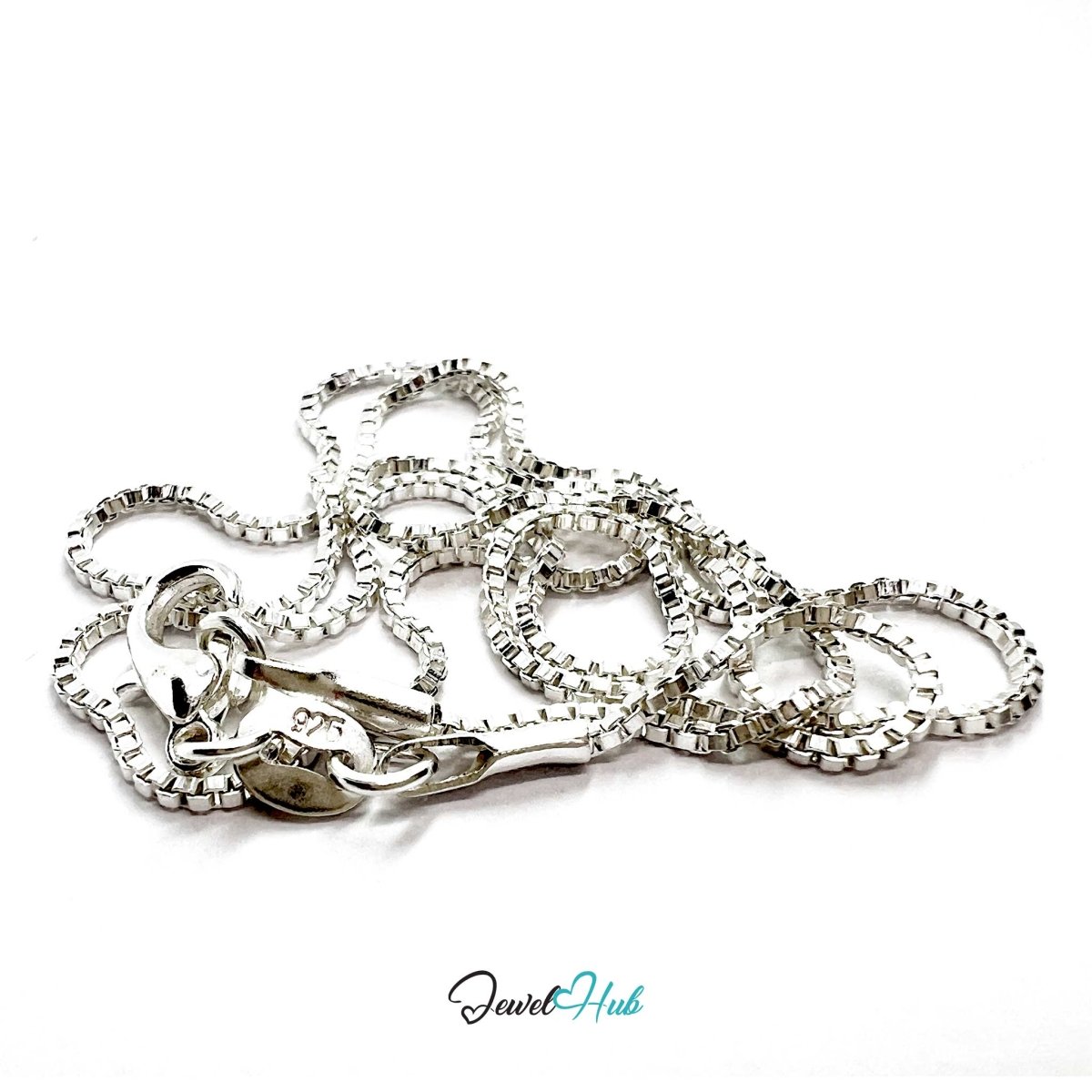 925 Sterling Silver Box Chain Necklace – 1mm, 40cm - JewelHub.co.uk