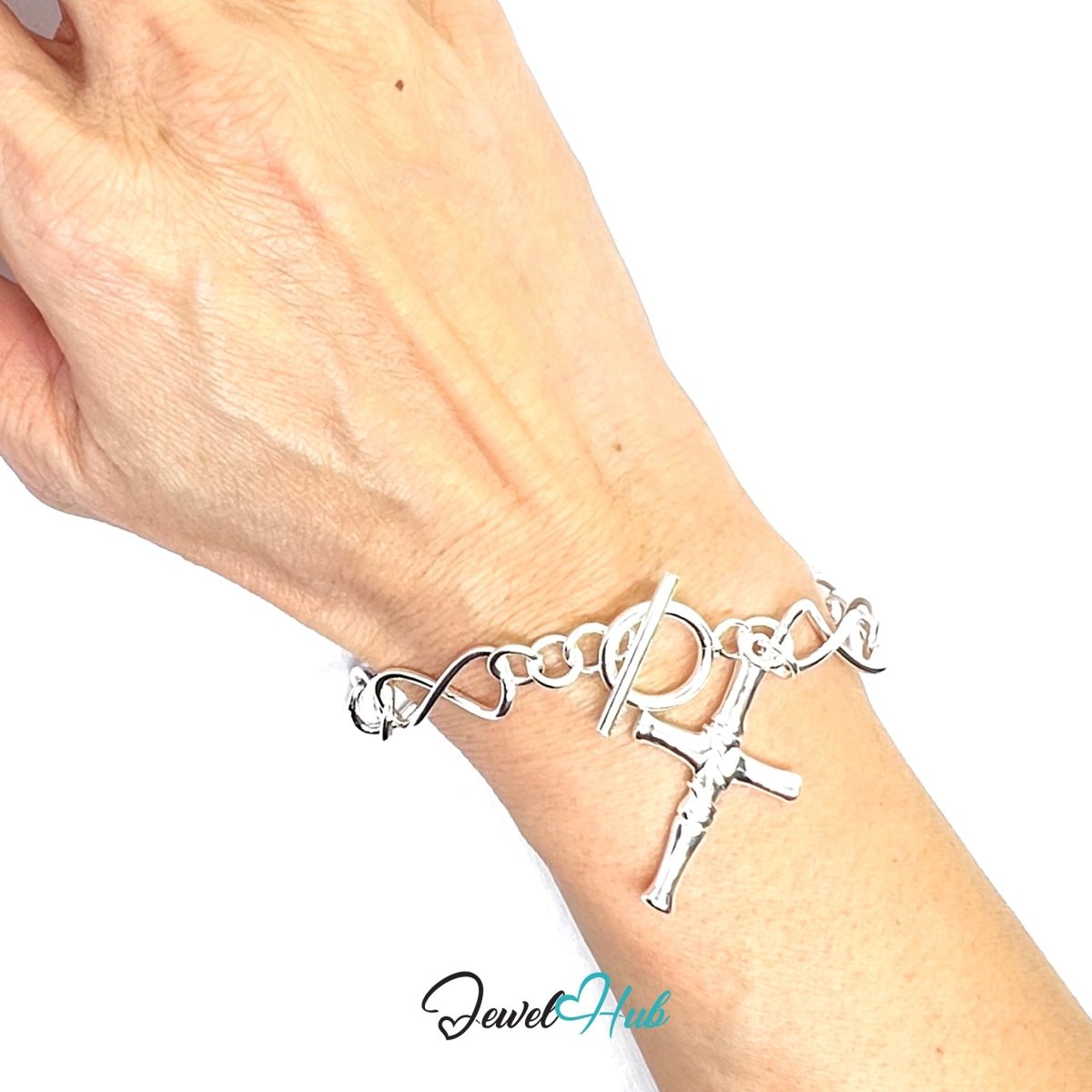 925 Sterling Silver Infinity Links Cross Bracelet - 18cm