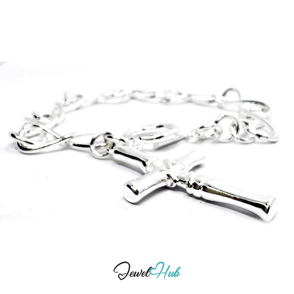 925 Sterling Silver CrossLink Bracelet – Twisted Chain with Sculptural Cross Pendant - JewelHub.co.uk