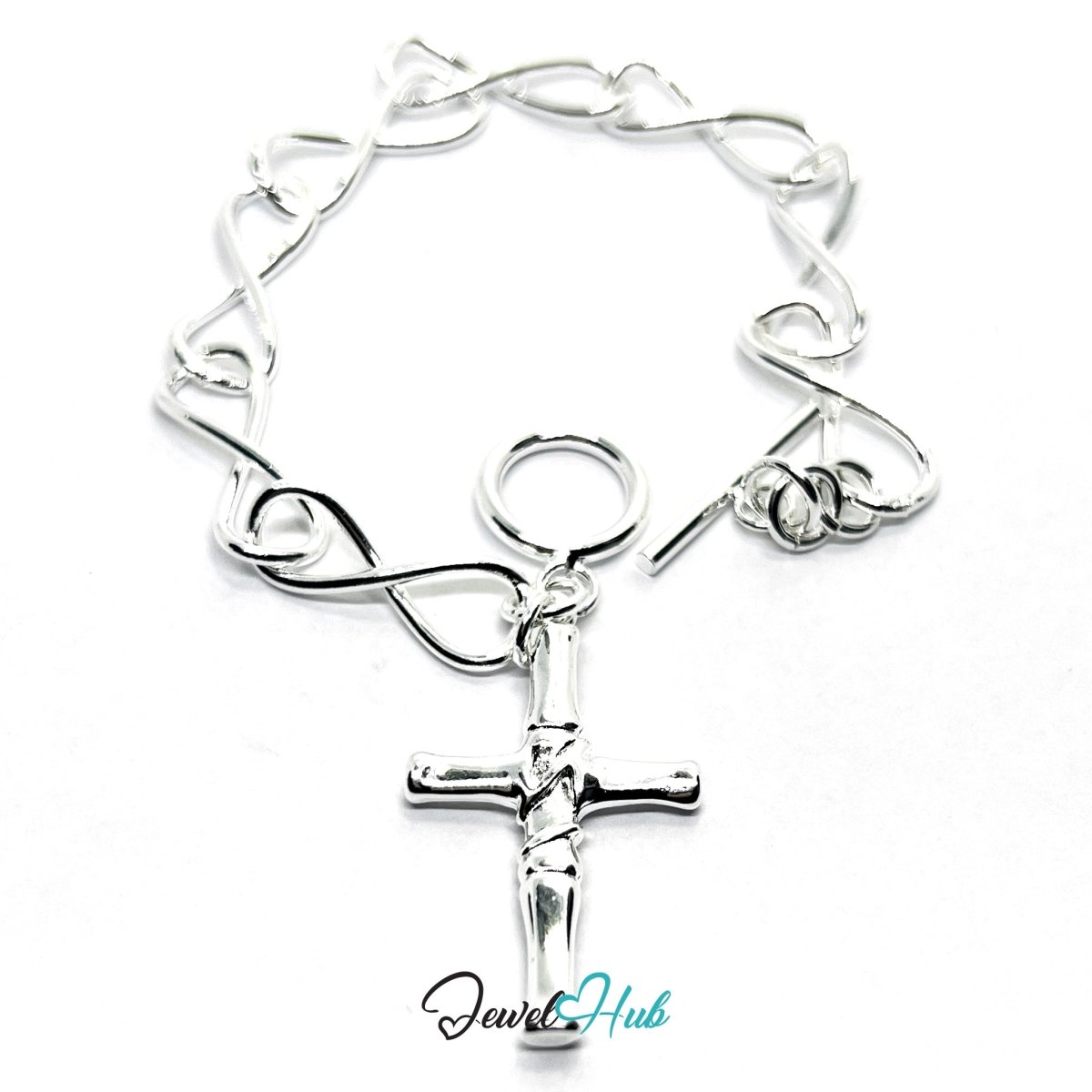 925 Sterling Silver Infinity Links Cross Bracelet - 18cm