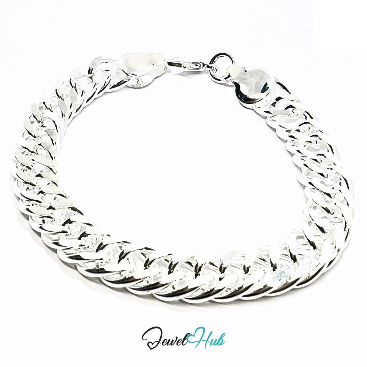 925 Sterling Silver Cuban Link Bracelet – Polished Chain with Lobster Clasp - JewelHub.co.uk