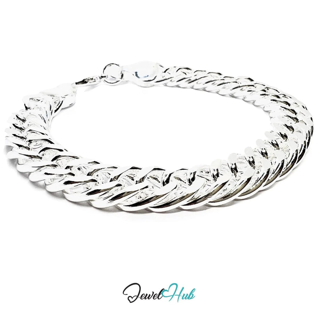 925 Sterling Silver Cuban Link Bracelet – Polished Chain with Lobster Clasp - JewelHub.co.uk