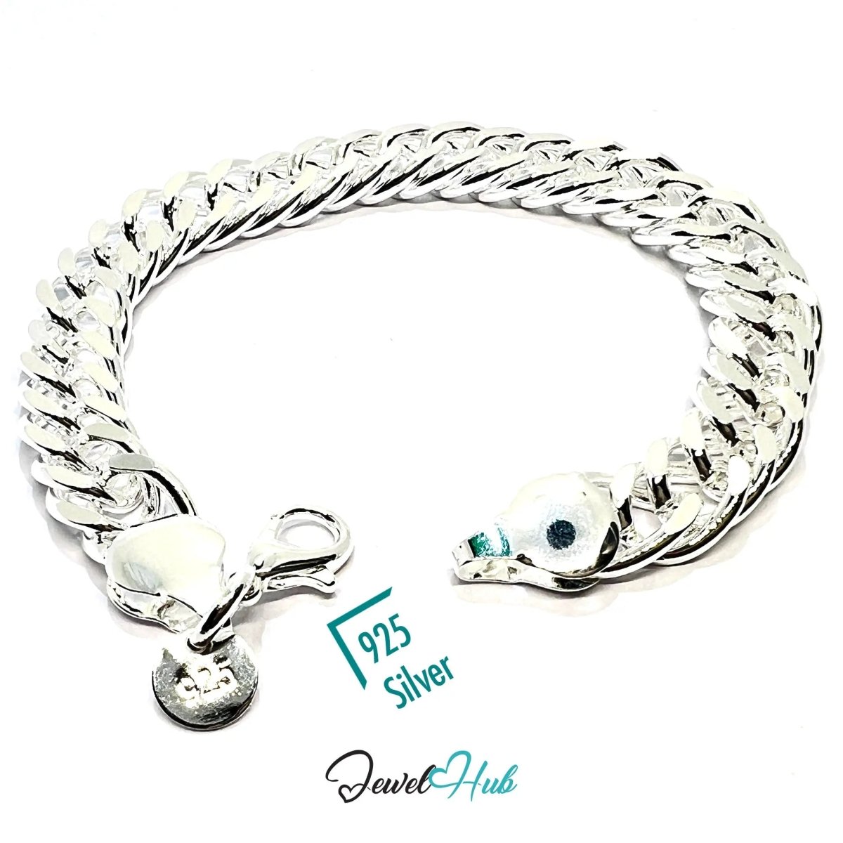 925 Sterling Silver Cuban Link Bracelet – Polished Chain with Lobster Clasp - JewelHub.co.uk