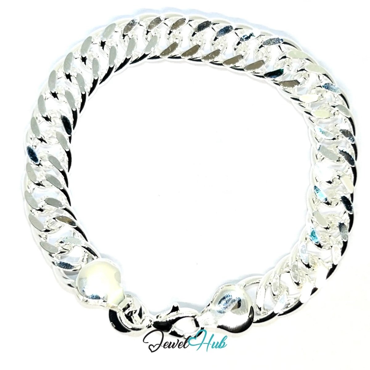 925 Sterling Silver Cuban Link Bracelet – Polished Chain with Lobster Clasp - JewelHub.co.uk
