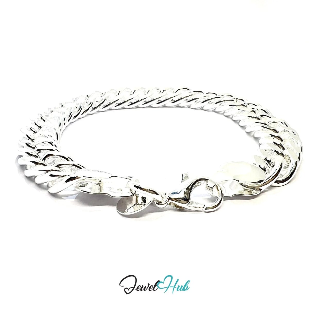 925 Sterling Silver Cuban Link Bracelet – Polished Chain with Lobster Clasp - JewelHub.co.uk